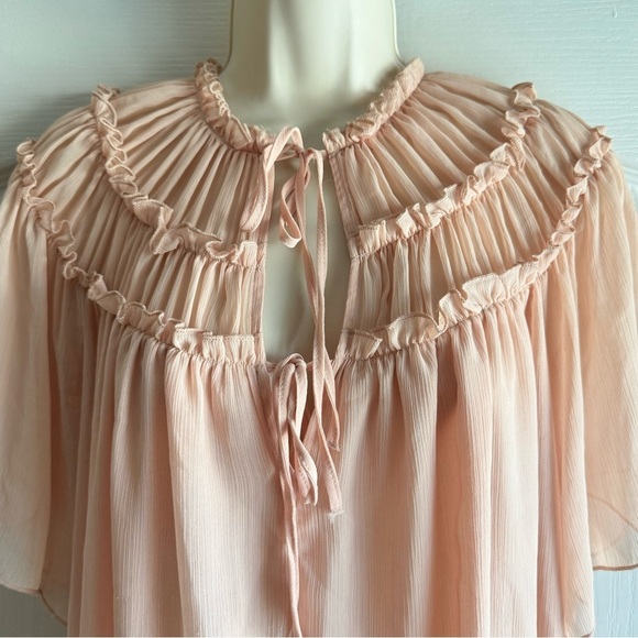 Zara Pleated Lace Flutter Sleeve Blouse - Picture 3 of 7